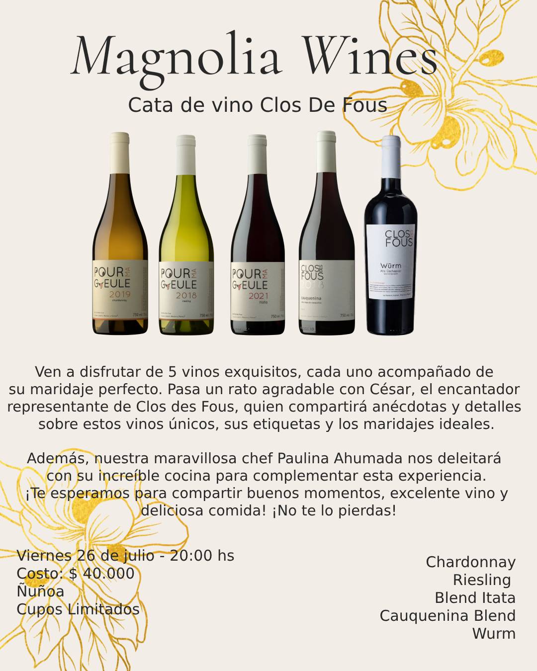 Cata Magnolia Wines junto a Clos de Fous